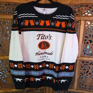 * Christmas Sweater Handmadr Men's Sweater - Black and Orange Size Large